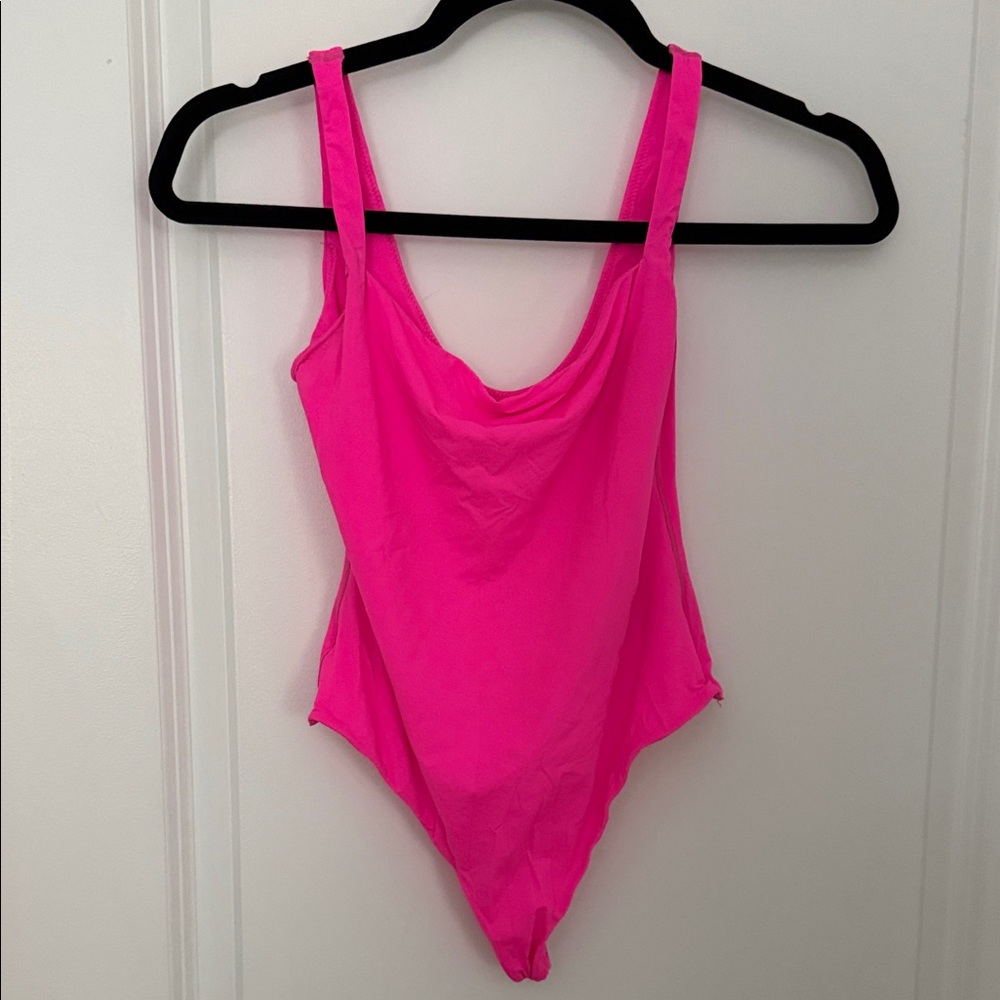 SKIMS Hot Pink Sleeveless Scoop Neck Thong Bodysuit | Medium